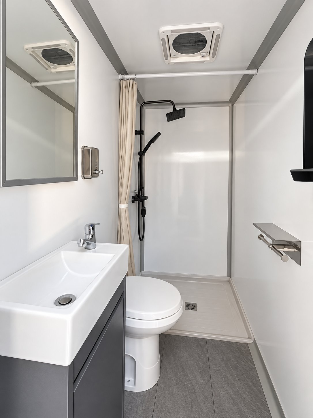 4-Stall + Shower interior view