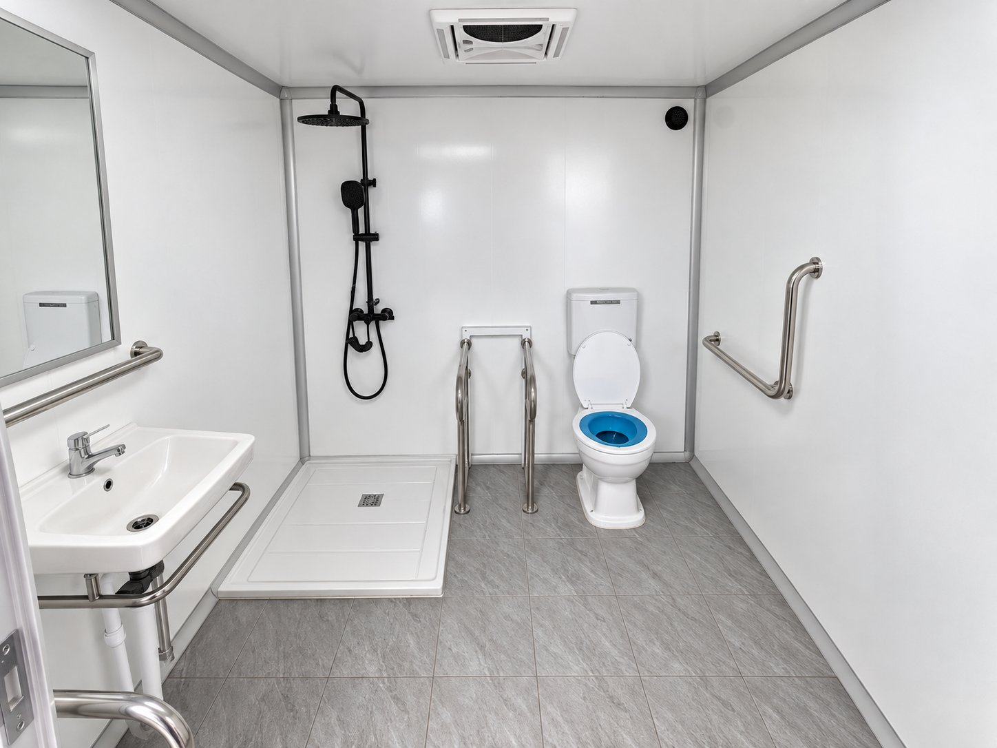 Wheelchair Accessible + 2-Stall + Shower interior view
